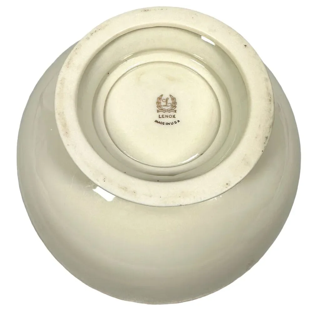 Vintage Lenox Tuxedo Serving Bowl Gold Back Stamp 60s Footed 7.5